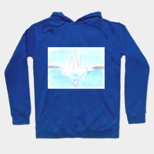 Yacht, sea, ocean, sports, nature, landscape, seascape, summer, vacation, watercolor, watercolour, hand drawn, drawing, illustration, Hoodie